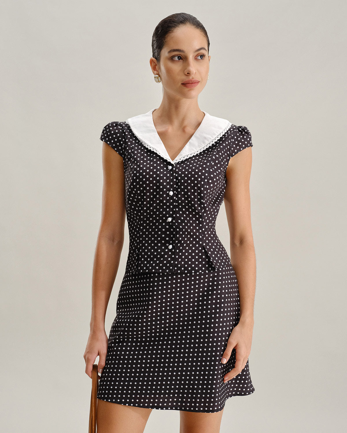 Sueña™ Siyah Polka Noktalı Kısa Kollu Gömlek