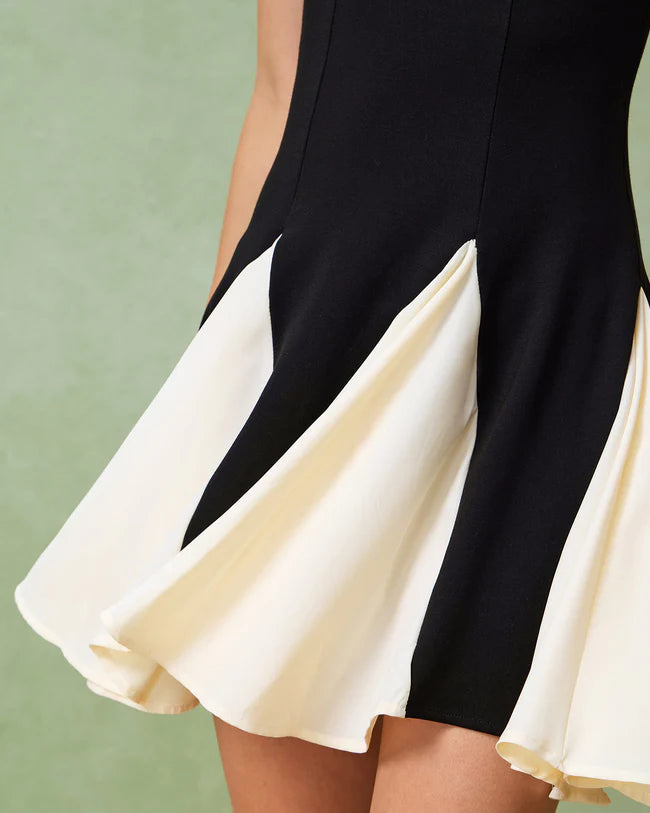 Sueña Siyah Kontrast Slip Mini Elbise