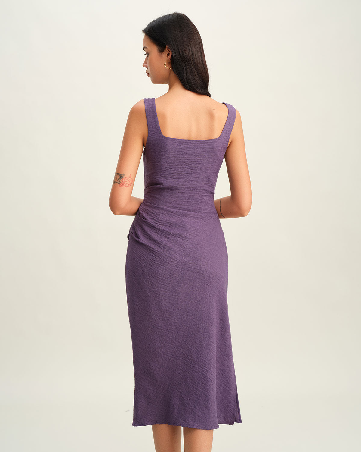 Sueña Mor Kare Yaka Slip Midi Elbise
