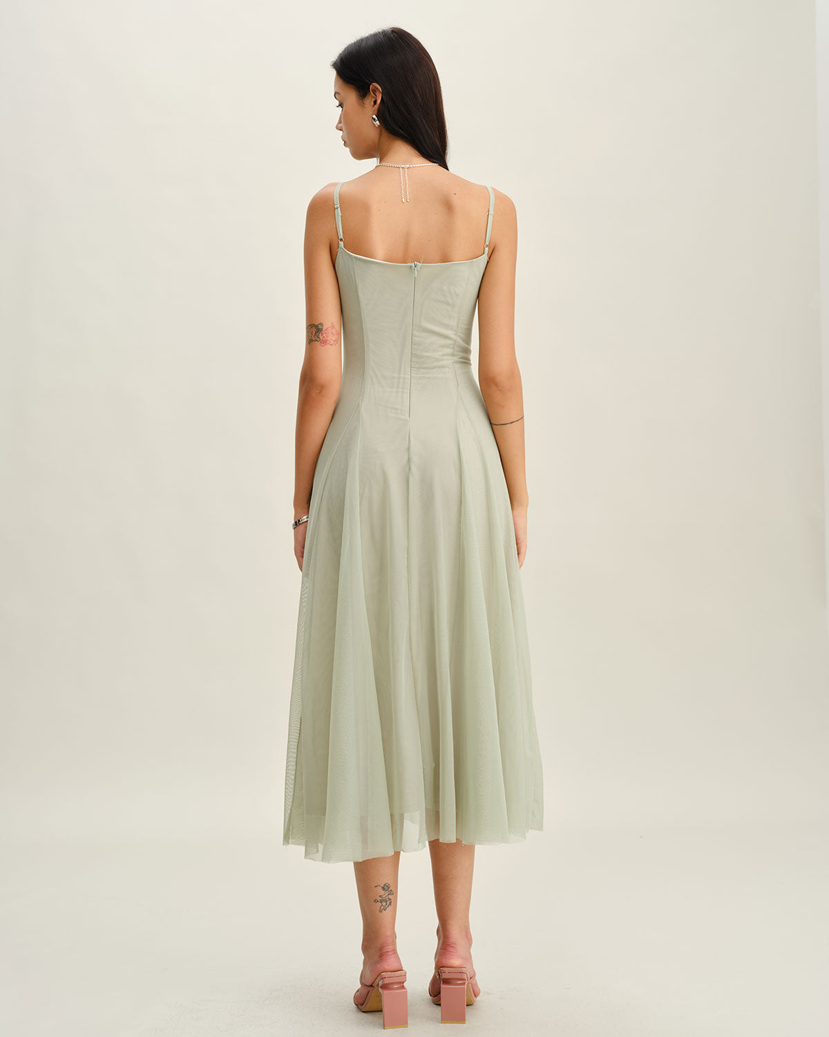 Sueña™ Yeşil A Kesim Slip Plise Midi Elbise