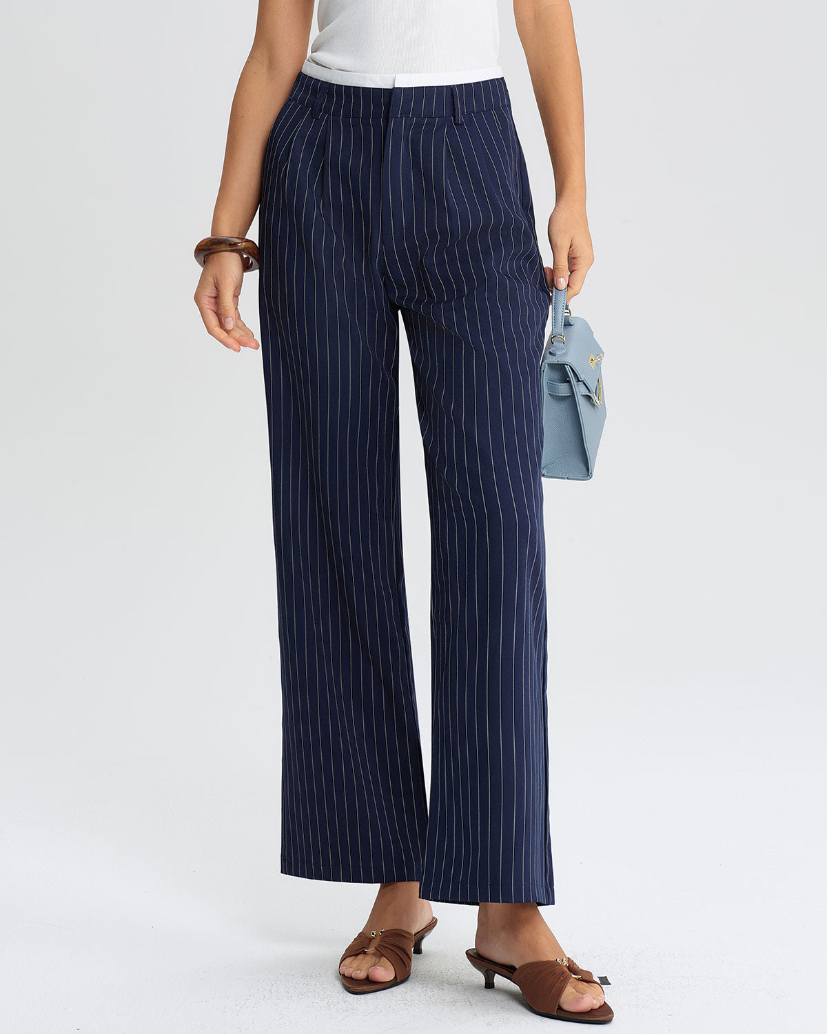 Mavi Çizgili Düz Günlük Pantolon