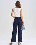 Mavi Çizgili Düz Günlük Pantolon