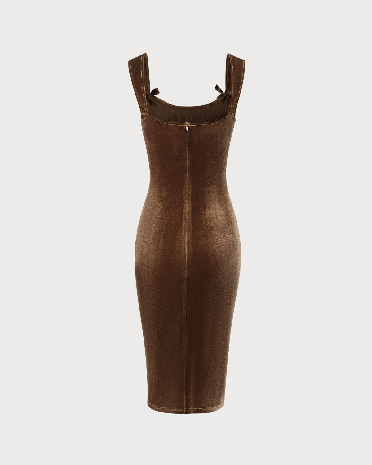 Sueña Kahverengi Kadife Bodycon Midi Elbise