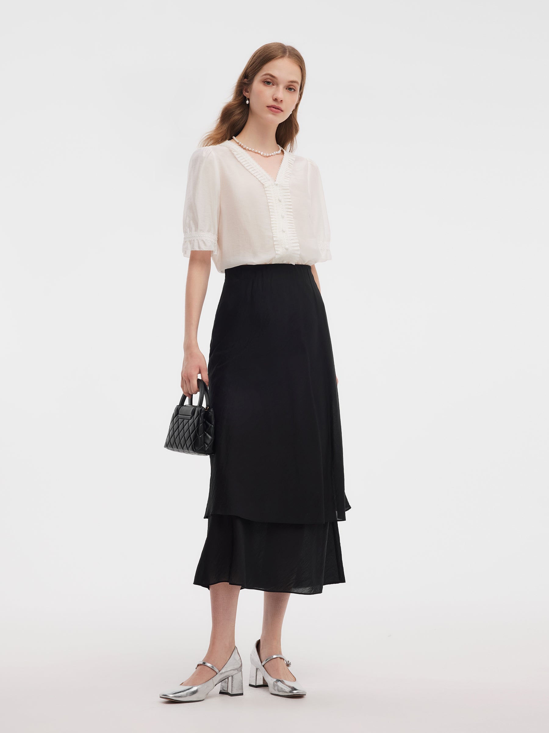 Tencel Karışımlı V Yaka Kadın Bluz