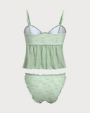 Sueña™ Yeşil Örme Kesikli Önden Bağlamalı Tankini Mayo
