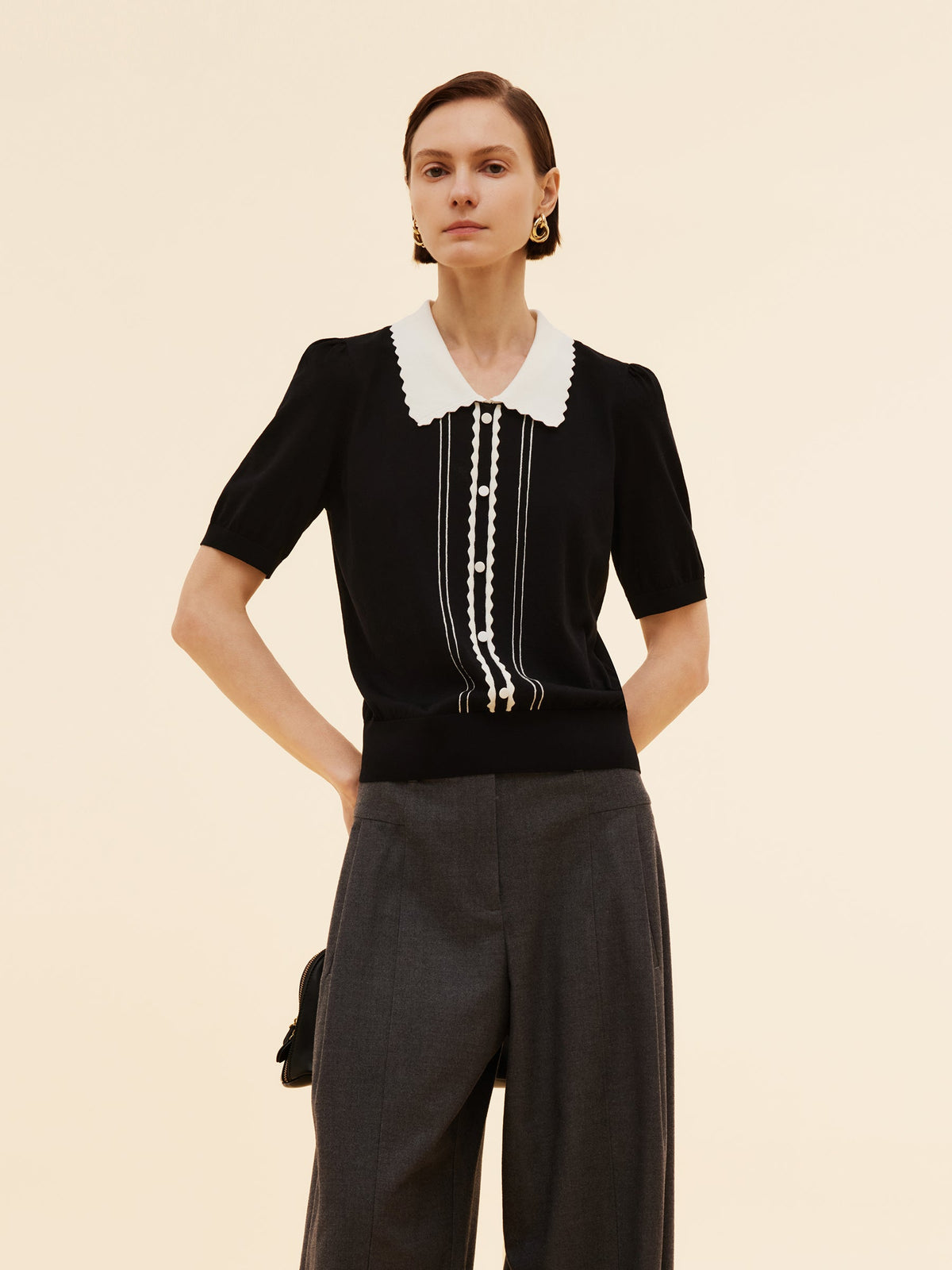 Tencel Karışımlı Renk Bloklu Kadın Örgü Üst
