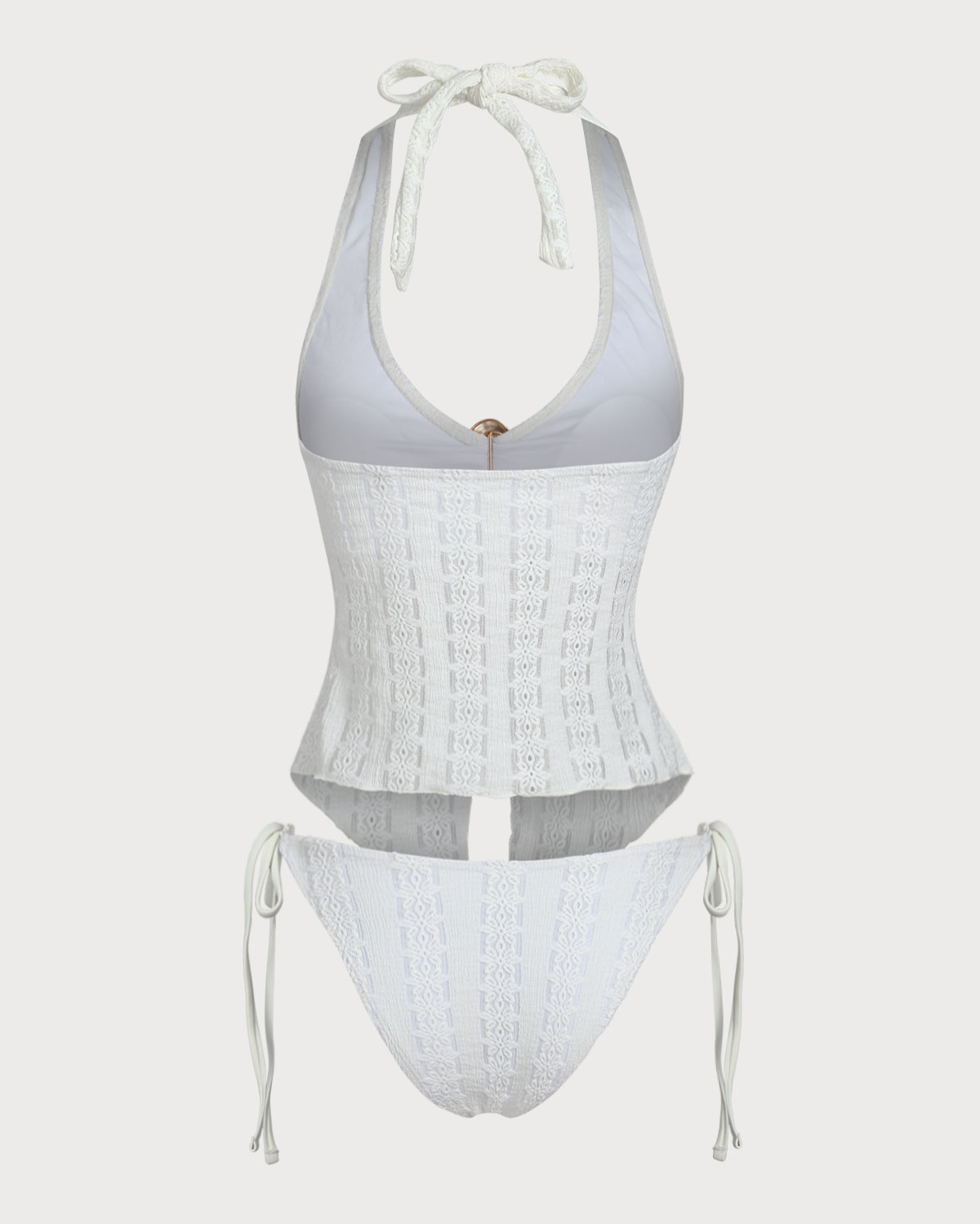 Sueña™ Beyaz Örme Düzensiz Metal Yırtmaçlı Tankini Mayo
