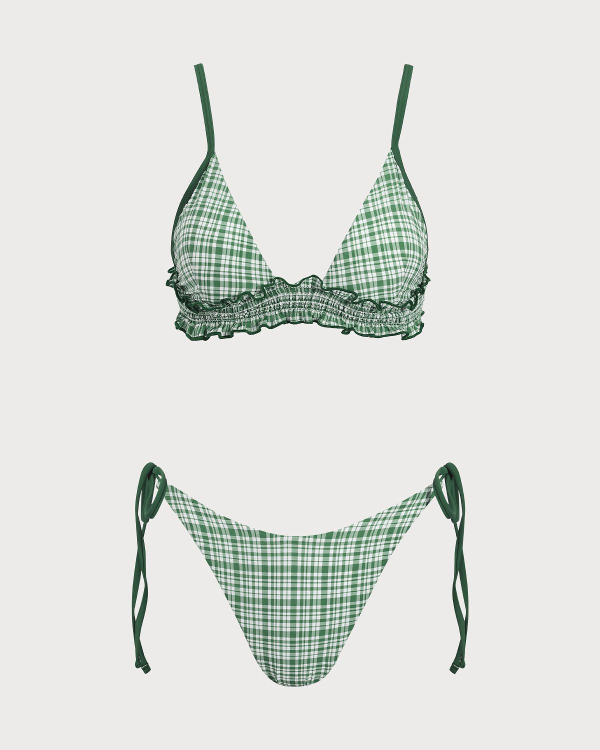 Sueña™ Yeşil Kontrast Ekose Kırışık Bikini Takımı