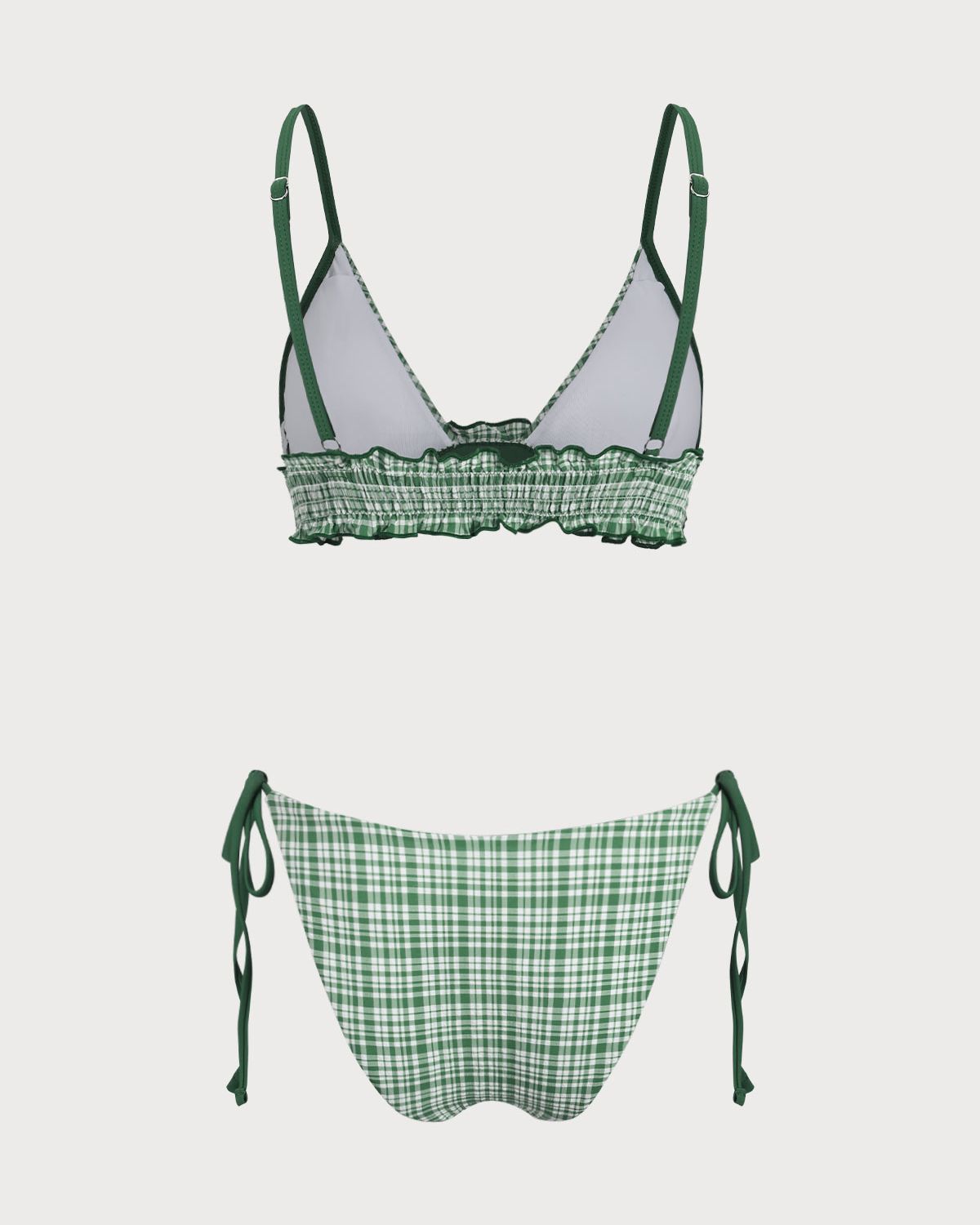 Sueña™ Yeşil Kontrast Ekose Kırışık Bikini Takımı