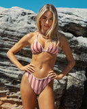Sueña™ Pembe Çizgili Fırfırlı Halter Bikini Takımı