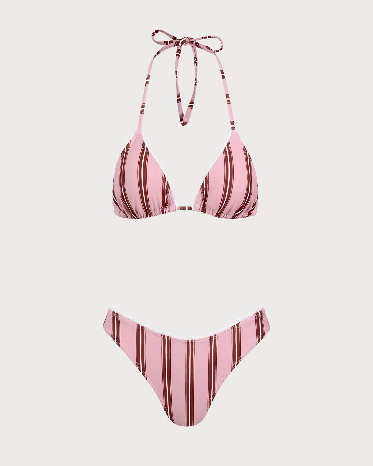 Sueña™ Pembe Çizgili Fırfırlı Halter Bikini Takımı