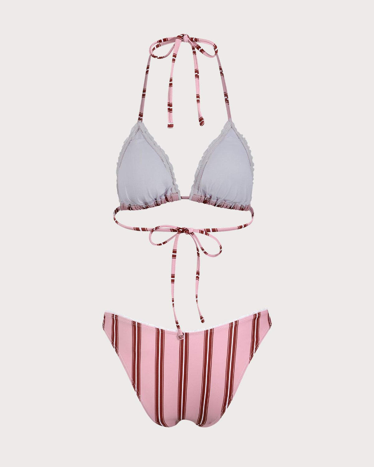 Sueña™ Pembe Çizgili Fırfırlı Halter Bikini Takımı