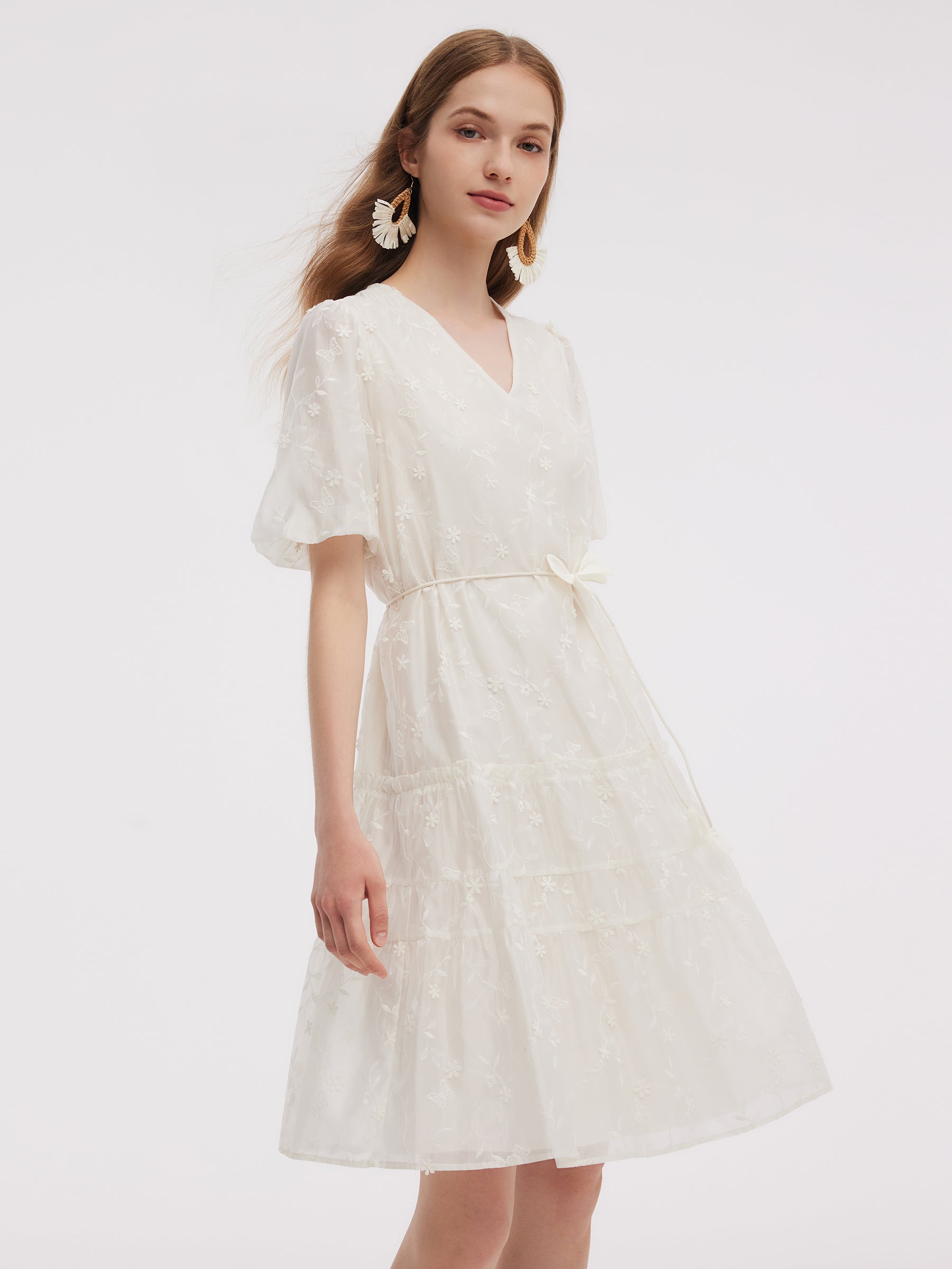 Tencel Karışımlı İşlemeli Kadın Midi Elbise