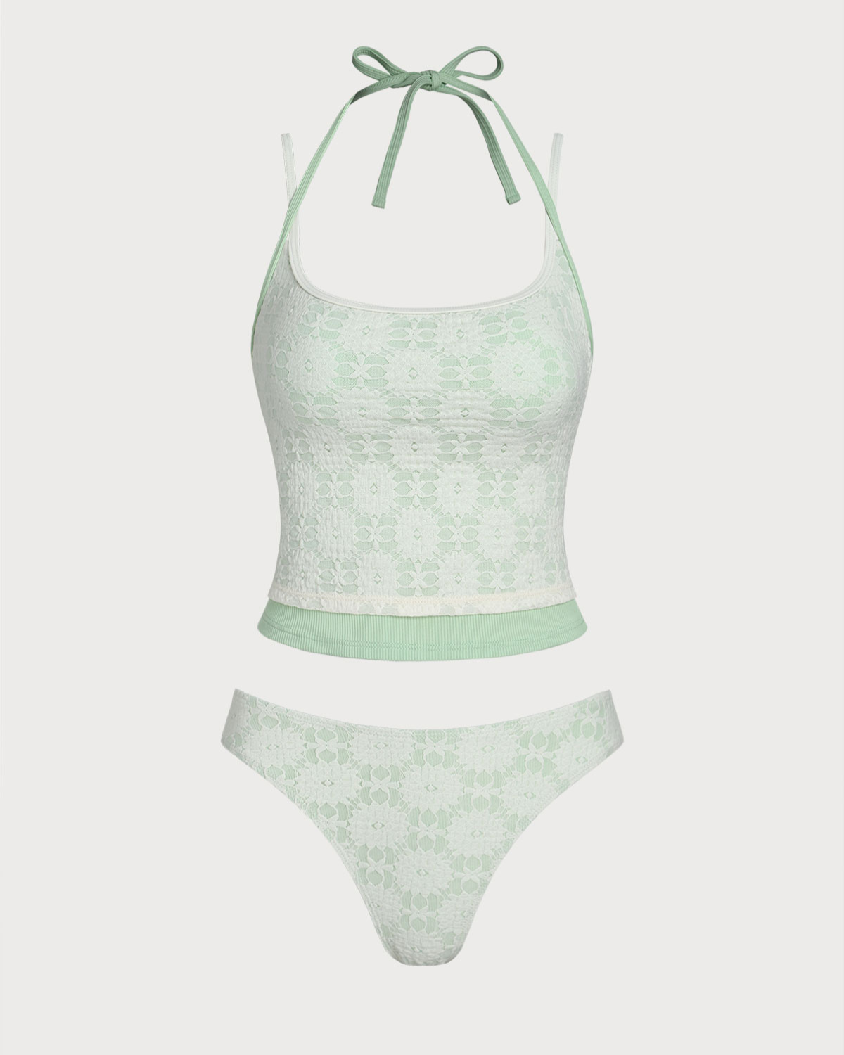 Sueña™ Yeşil Kontrast Dantelli Tankini Mayo