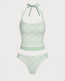 Sueña™ Yeşil Kontrast Dantelli Tankini Mayo