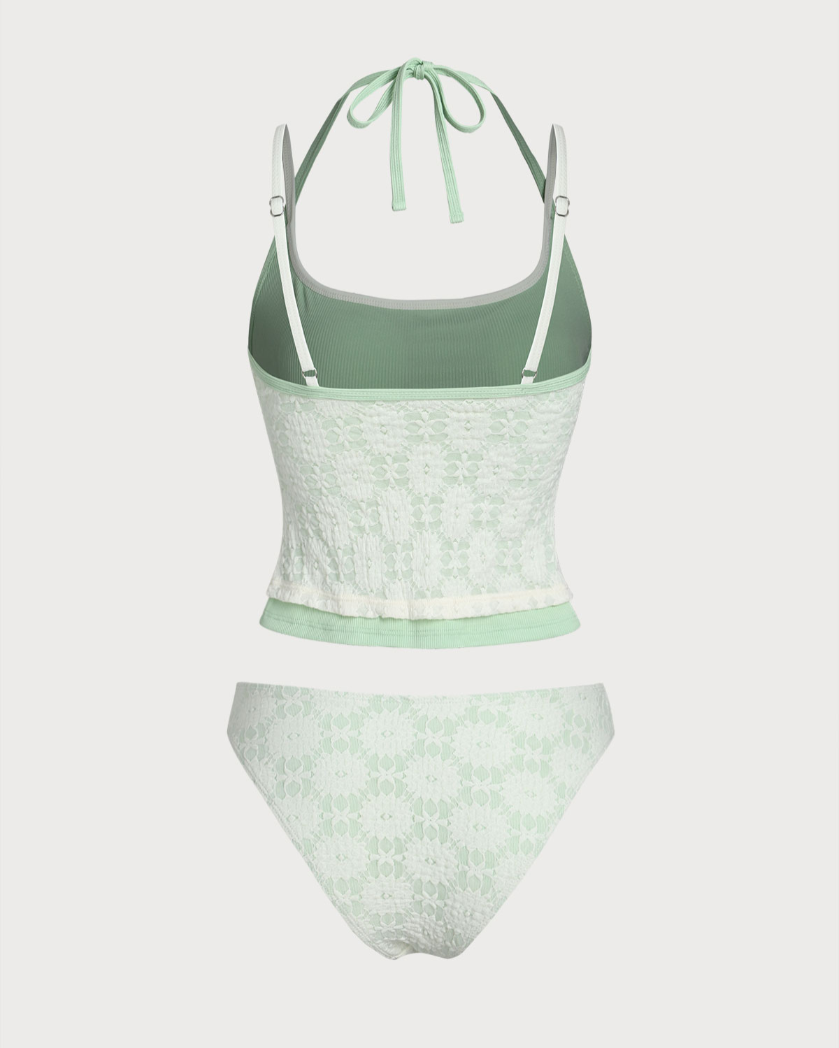Sueña™ Yeşil Kontrast Dantelli Tankini Mayo