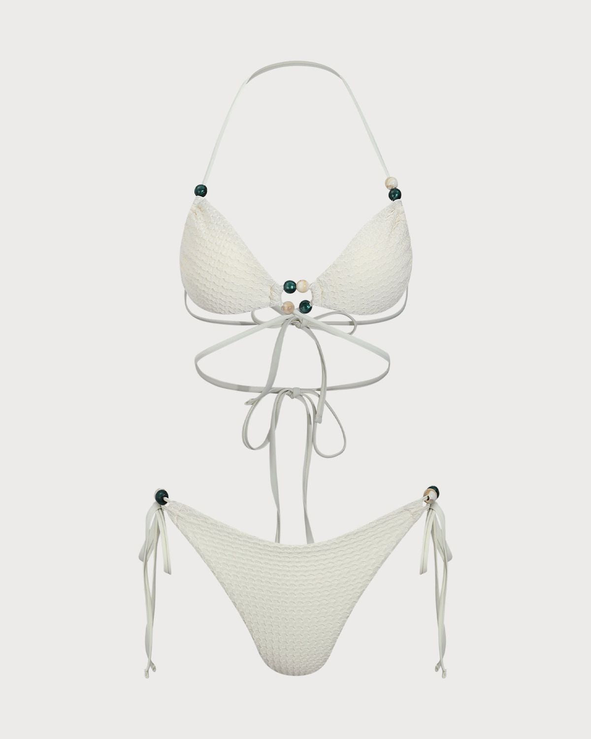 Sueña™ Bej Kesikli Boncuklu Bikini Takımı
