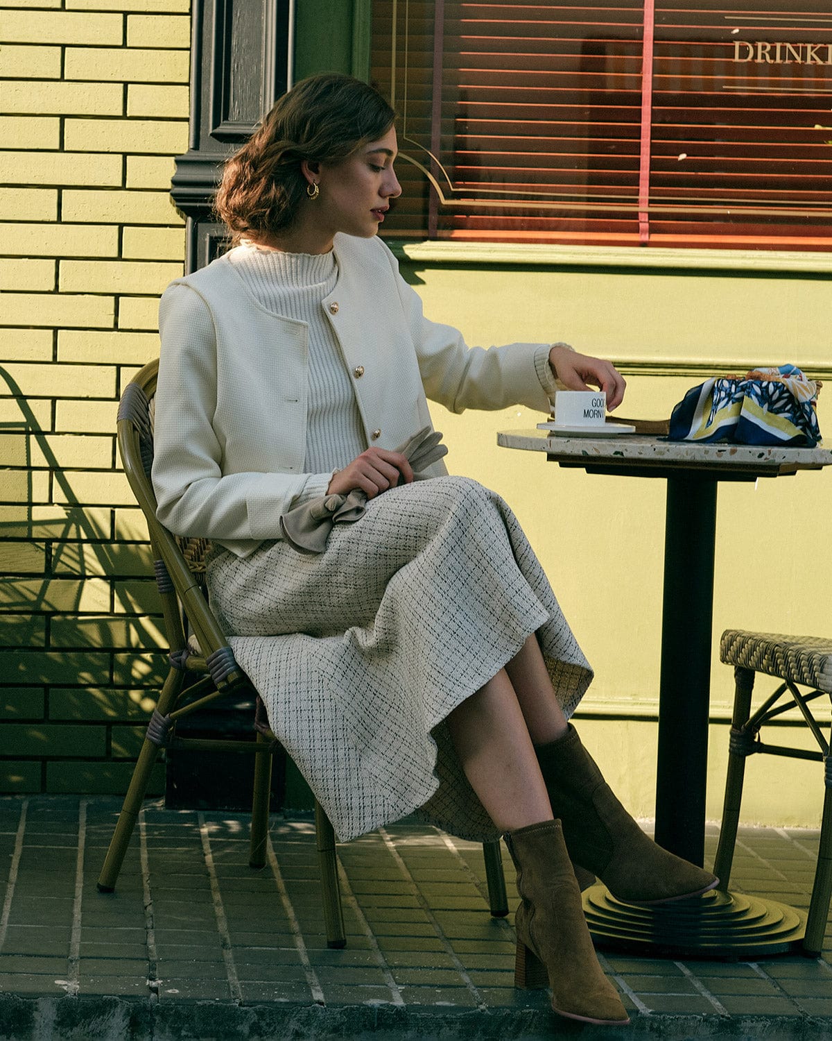 Düz Kırpılmış Tweed Ceket