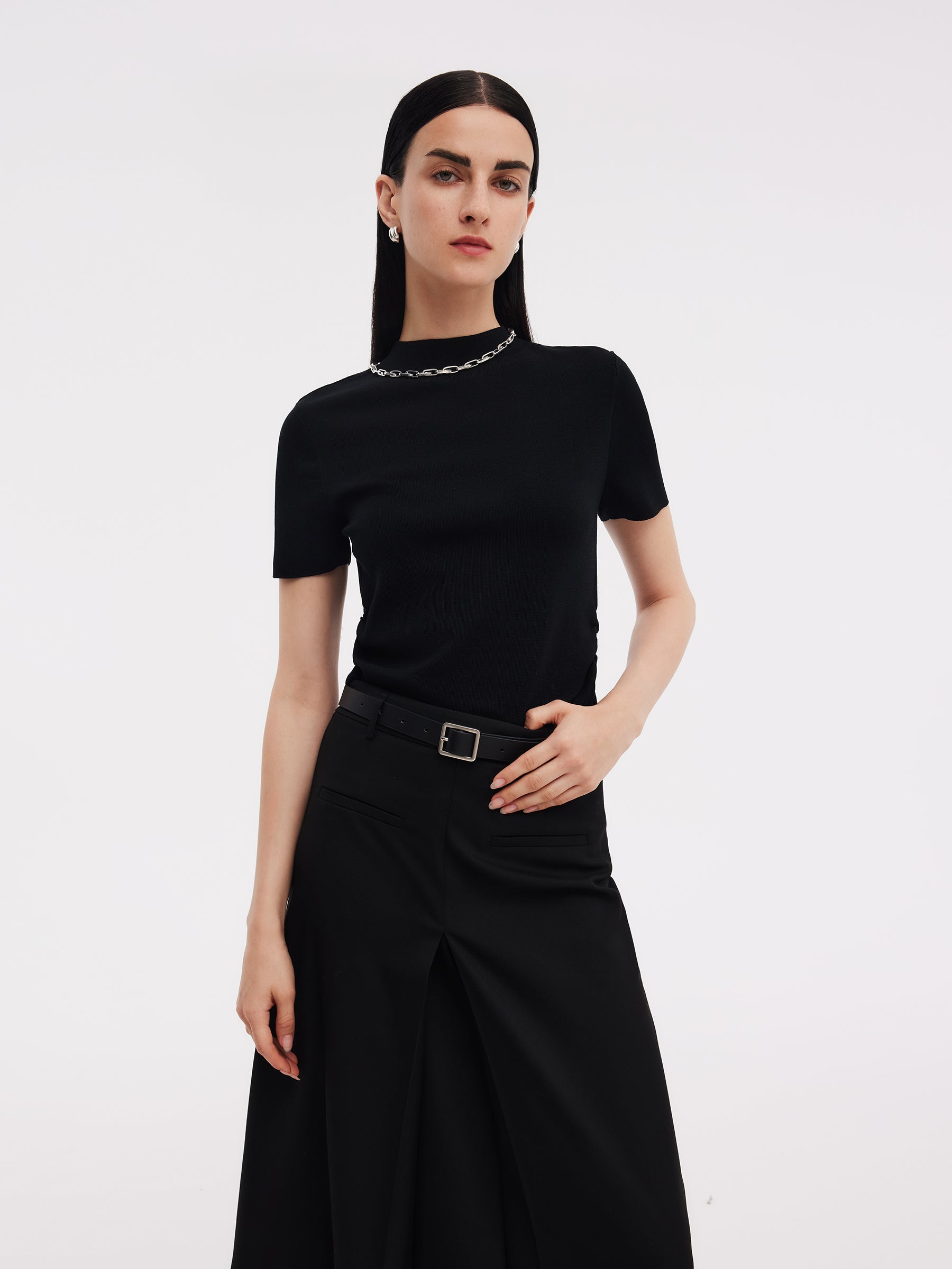 Tencel Asetat Karışımlı Kadın Yan Pileli Örgü Üst