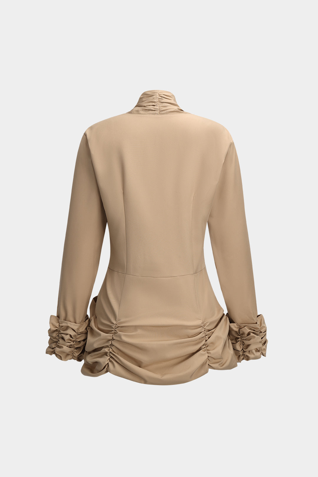 Button Ruched Long-Sleeve Gömlek