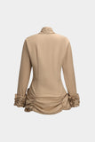Button Ruched Long-Sleeve Gömlek