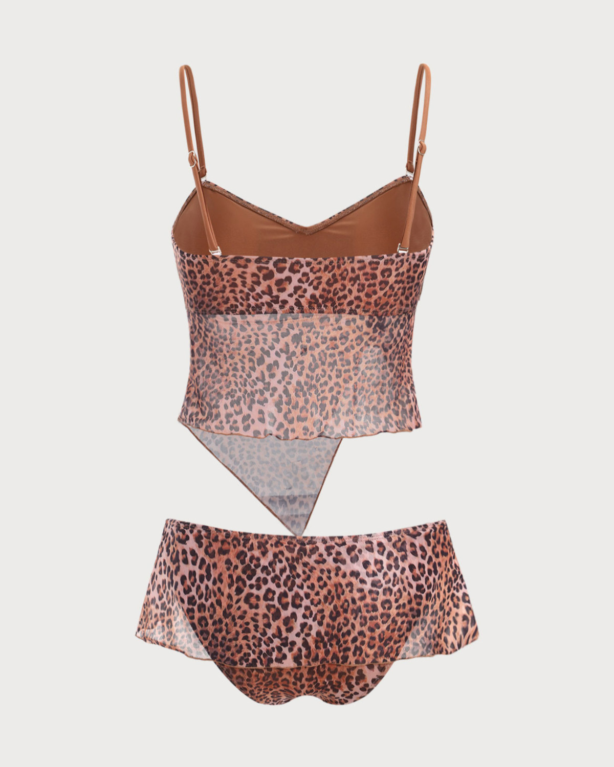 Sueña™ Kahverengi Büzgülü Leopar Desenli Tankini Mayo