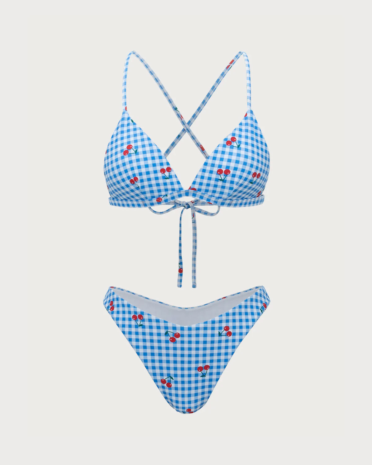 Sueña™ Mavi Ekose Kiraz Halter Bikini Takımı