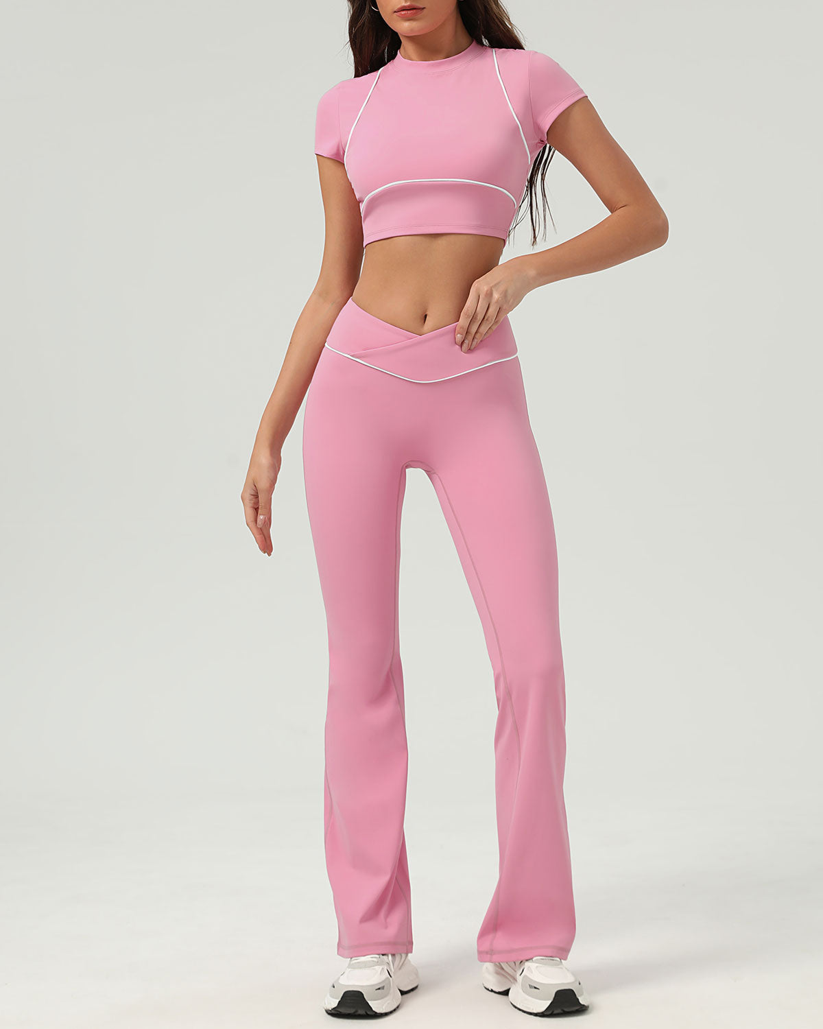 Sueña™ Pembe Yuvarlak Yaka Kısa Kollu Yoga Üstü - Hafif Destek
