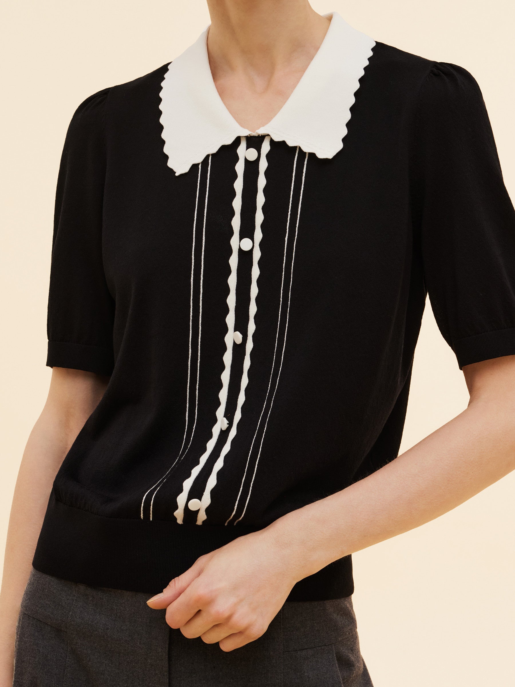Tencel Karışımlı Renk Bloklu Kadın Örgü Üst