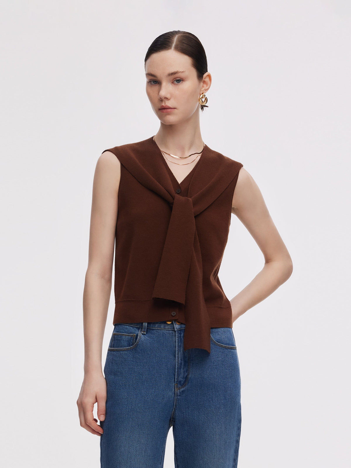 Tencel Karışımlı Örme Yelek Ve Şal İki Parçalı Set