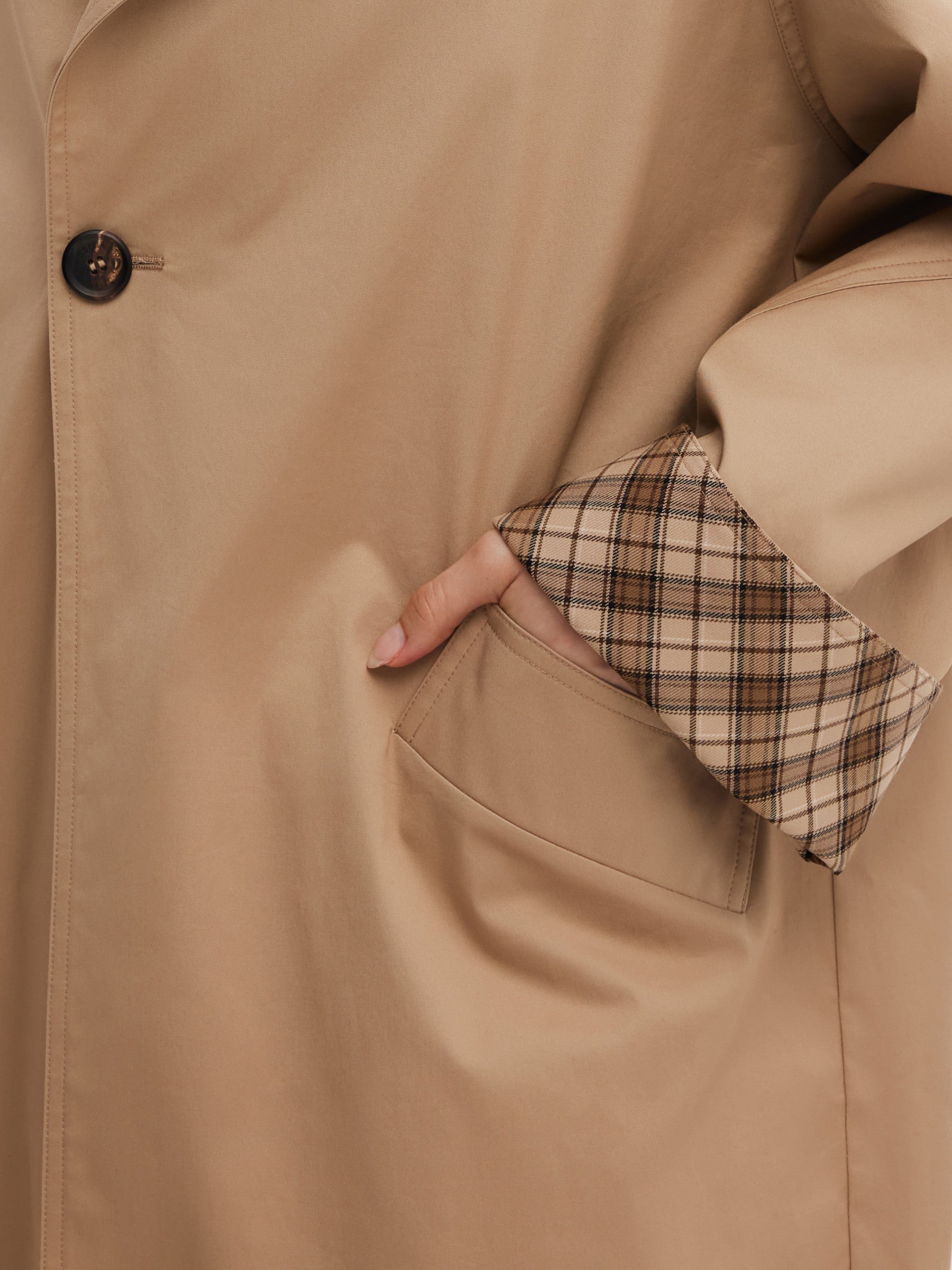Pamuklu Renk Blok Manşetli Unisex Trençkot