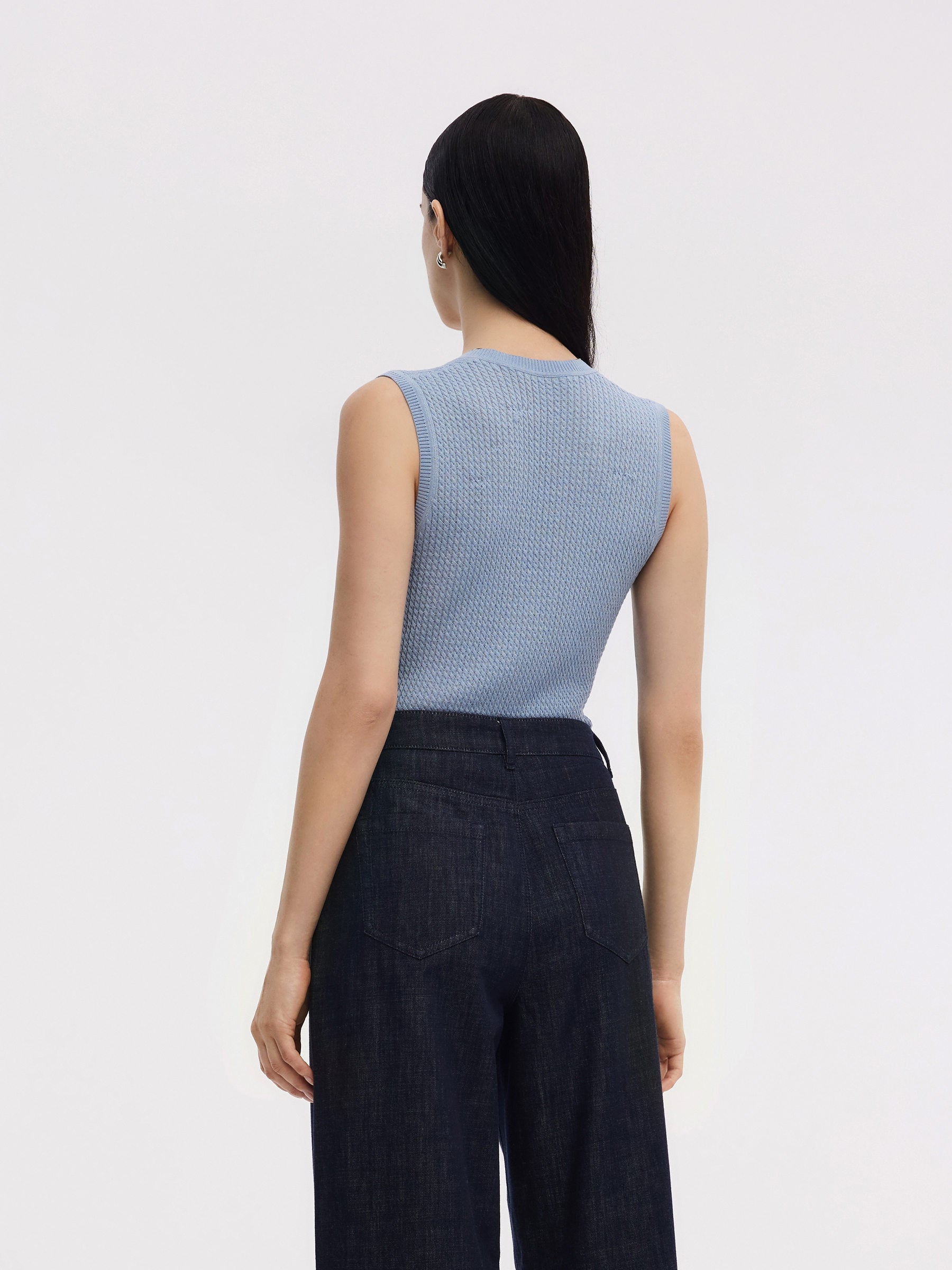 Tencel Karışımlı Yarım Fermuarlı Kadın V Yaka Örgü Atlet