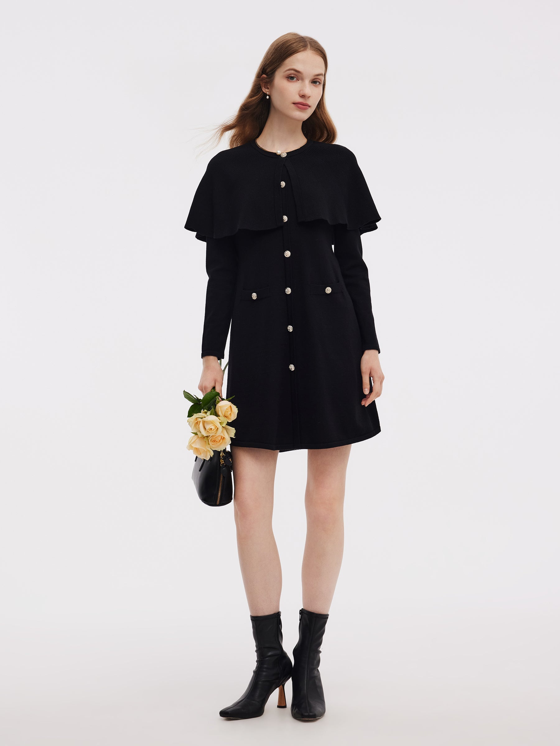 Tencel Karışımlı Capelet Kadın Örgü Mini Elbise