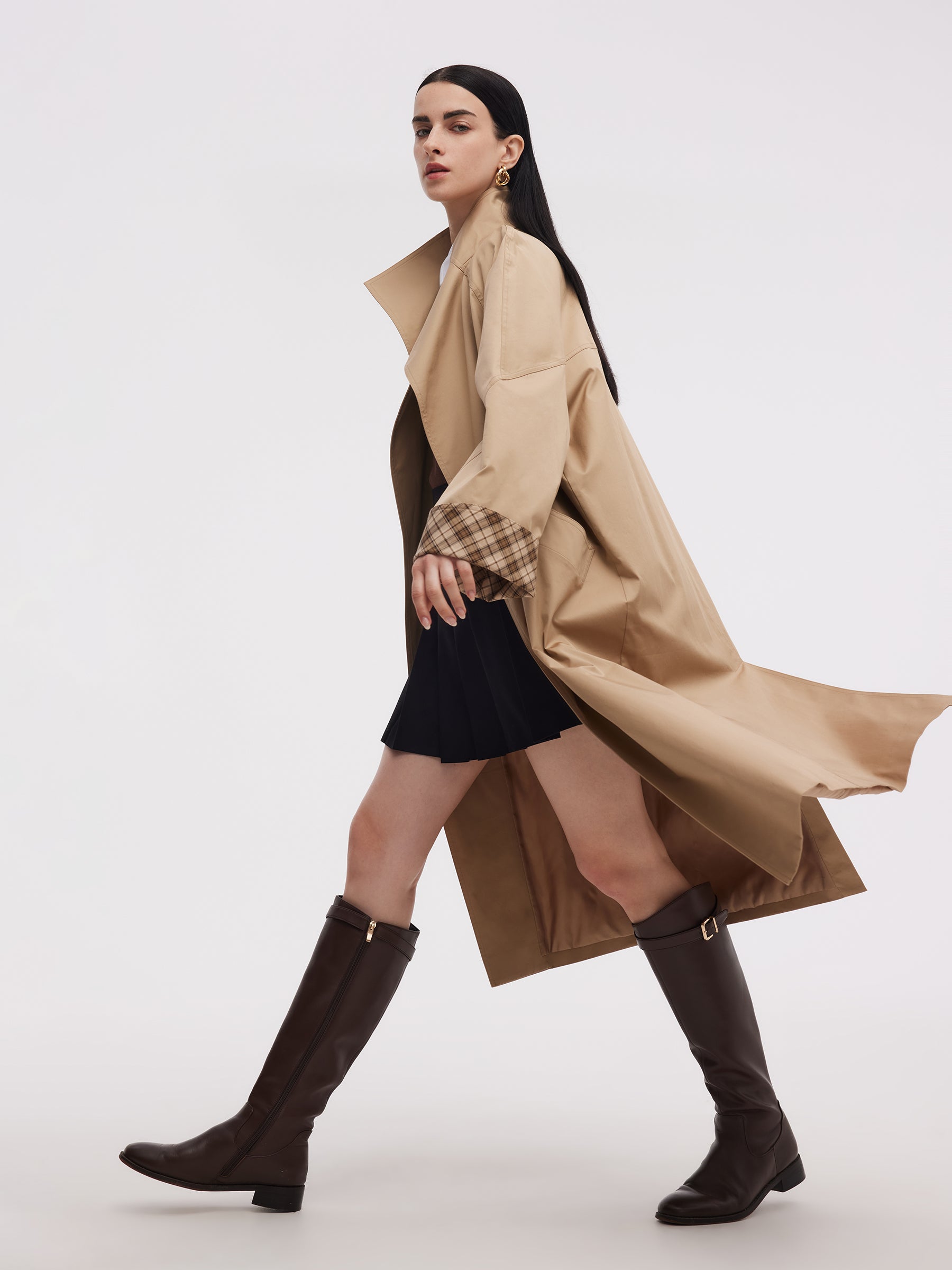 Pamuklu Renk Blok Manşetli Unisex Trençkot