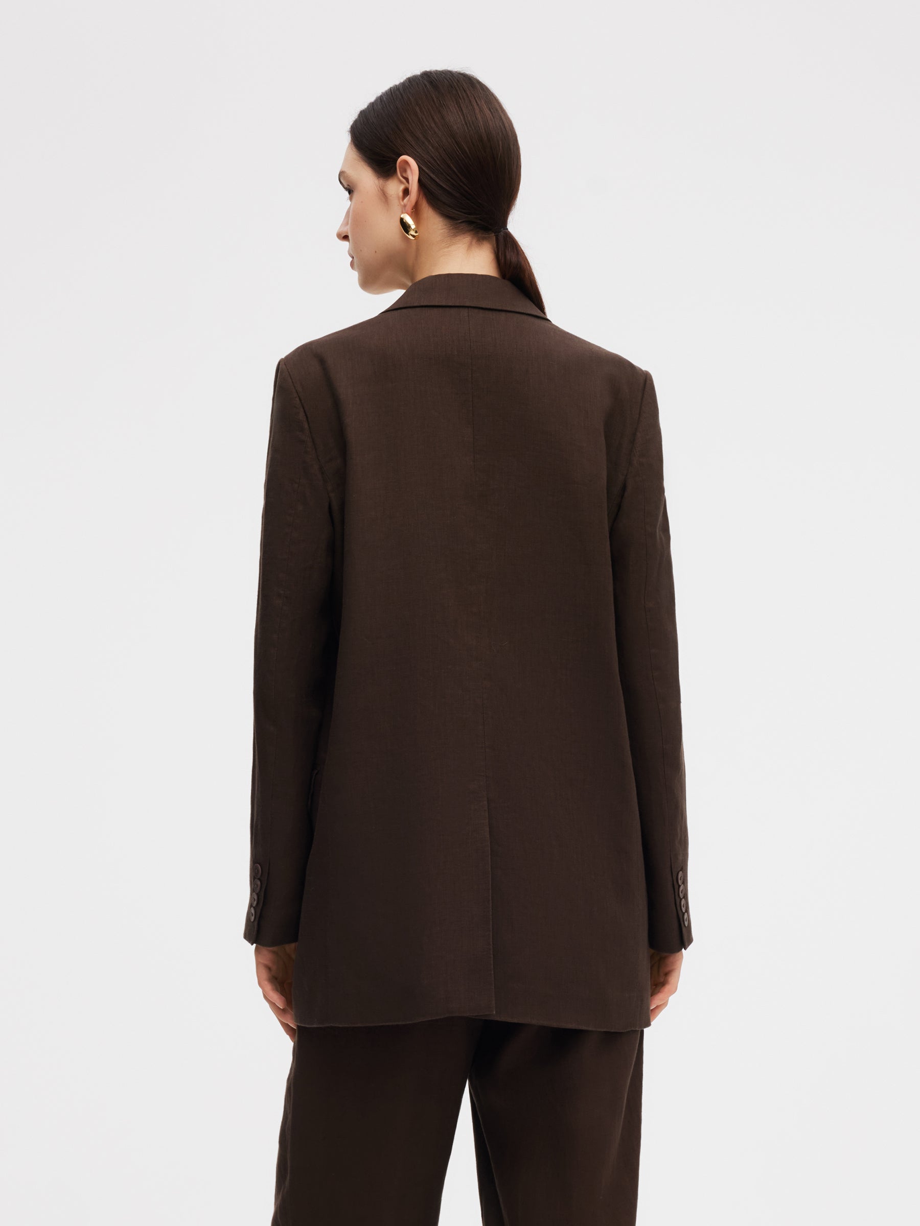 %100 Keten Kadın Bol Kesim Blazer