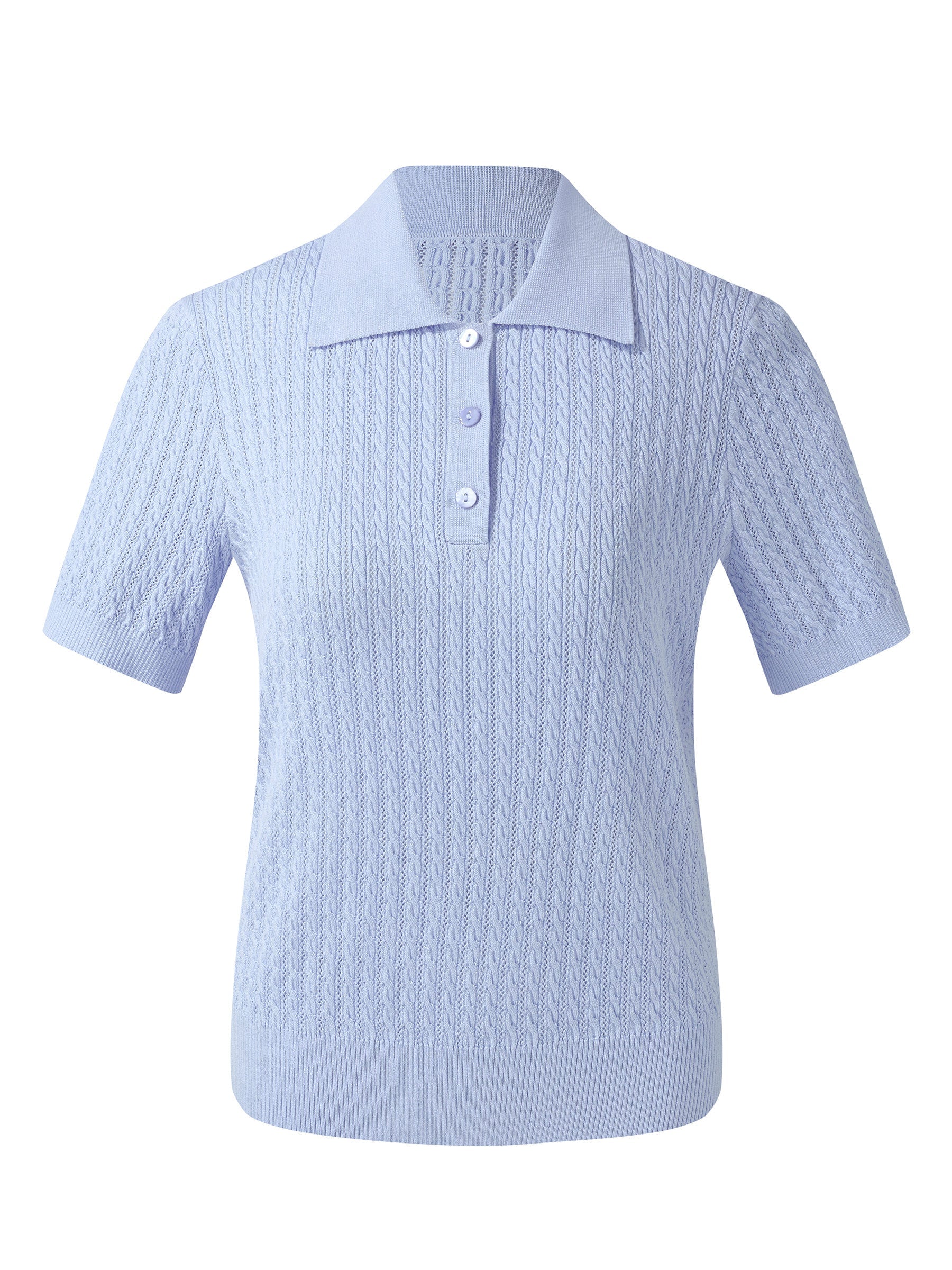 Tencel Karışımlı Ajurlu Kadın Örgü Polo Üst