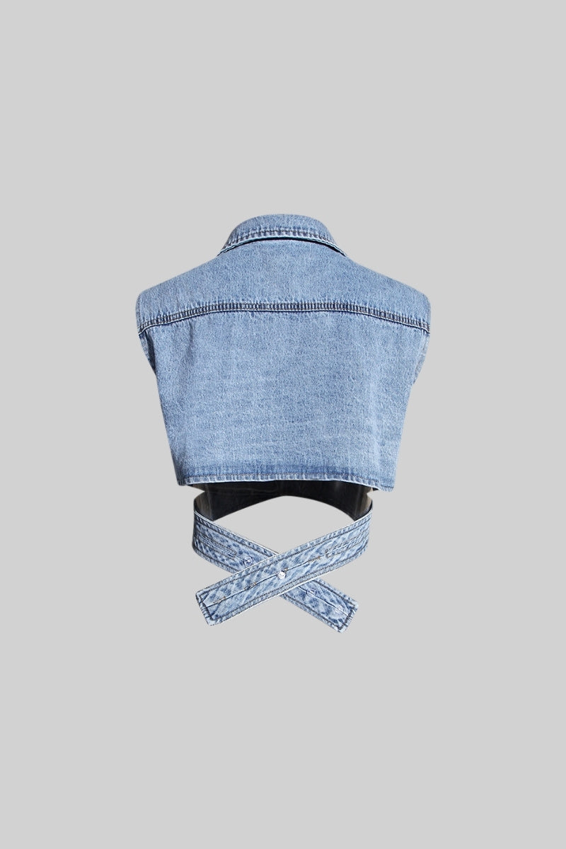 Asimetrik Denim Yelek