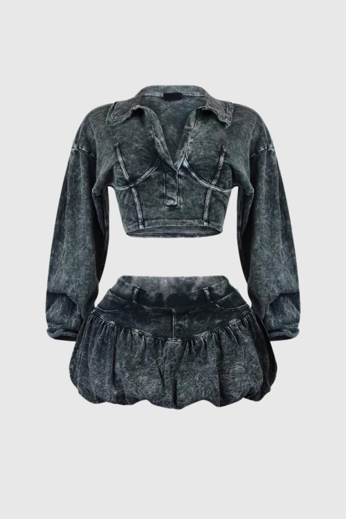 Aadhira Fırfırlı Dantelli Denim Etek Takım