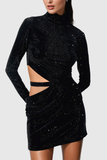 Abiba Dekolteli Payet Bodycon Mini Elbise