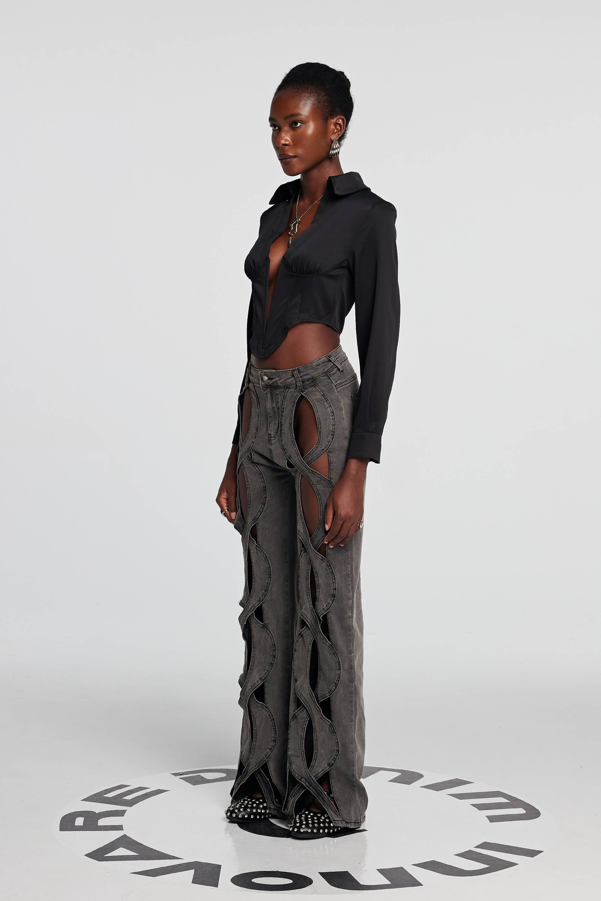Abigail Hollow Denim Jeans Siyah