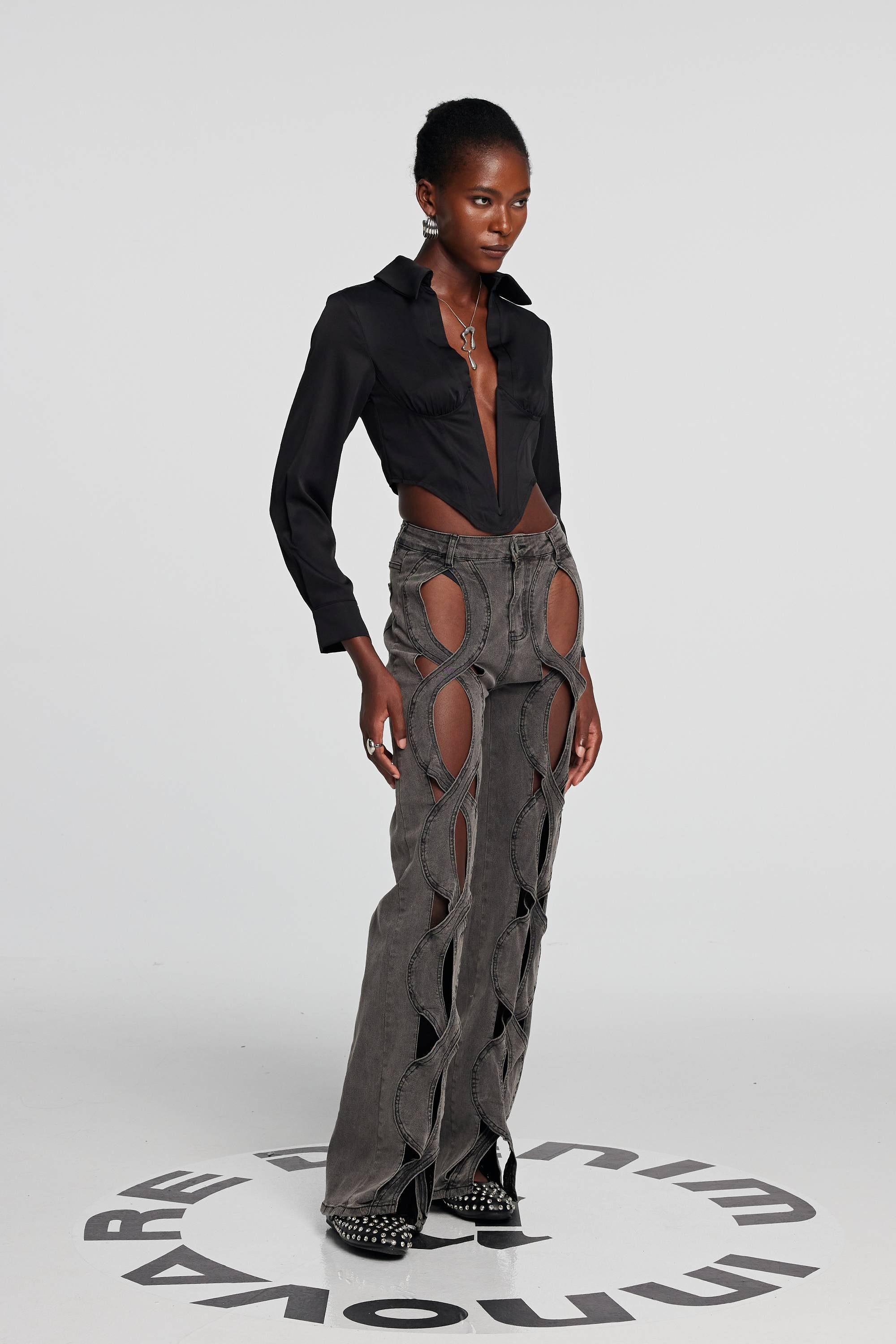Abigail Hollow Denim Jeans Siyah
