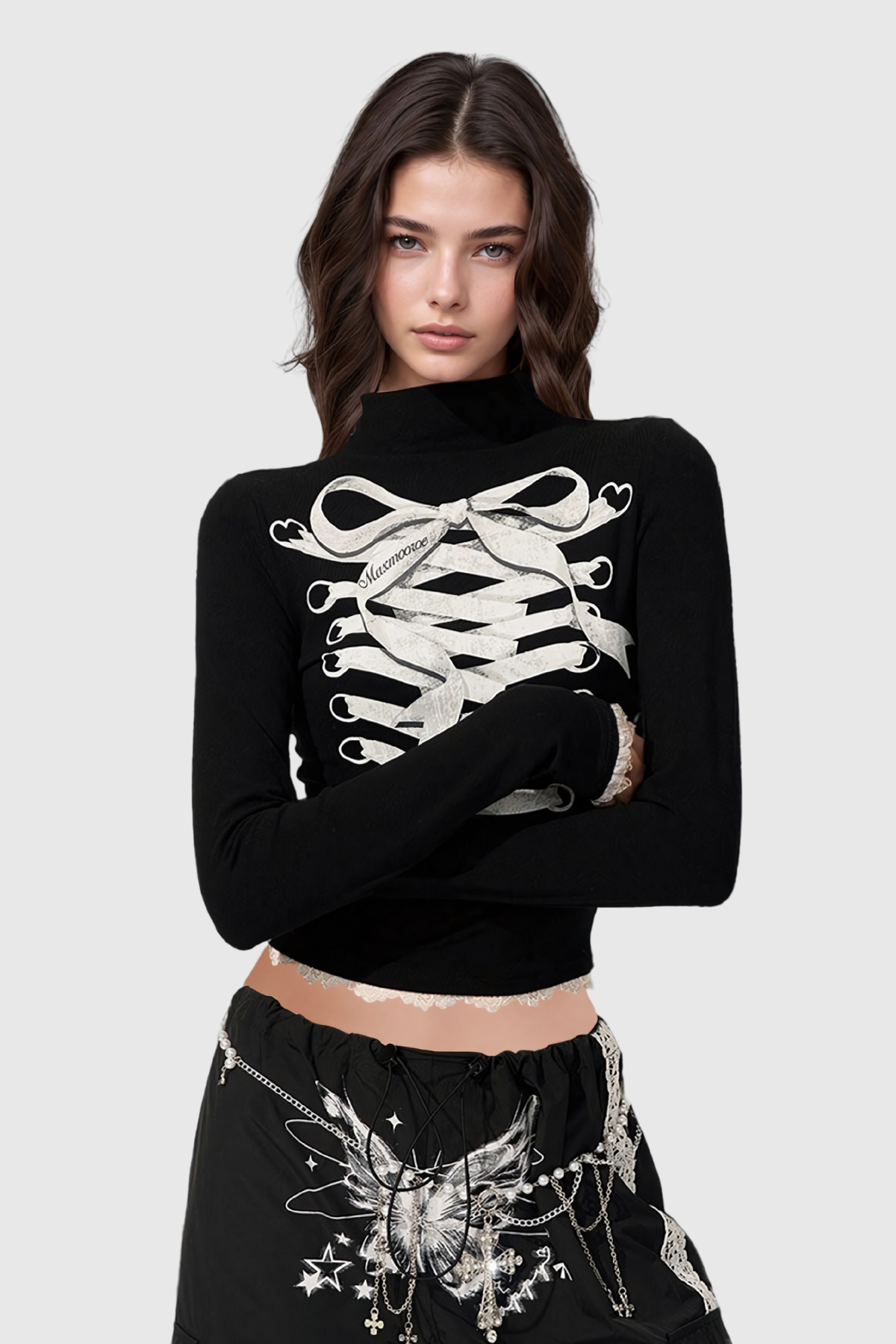 Acevedo Desenli Uzun Kollu Bodycon Üst