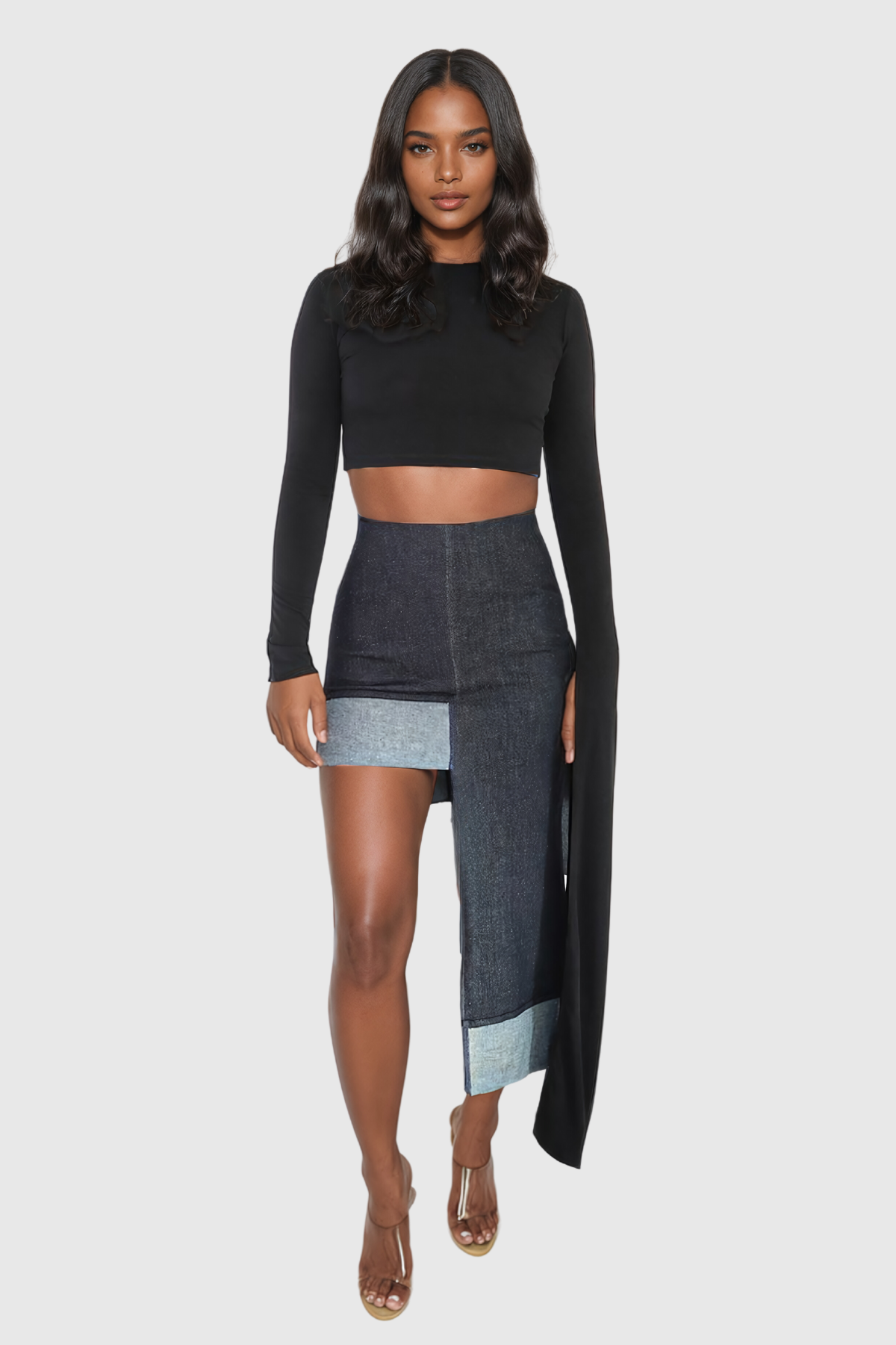 Adina Asimetrik Deforme Denim Etek