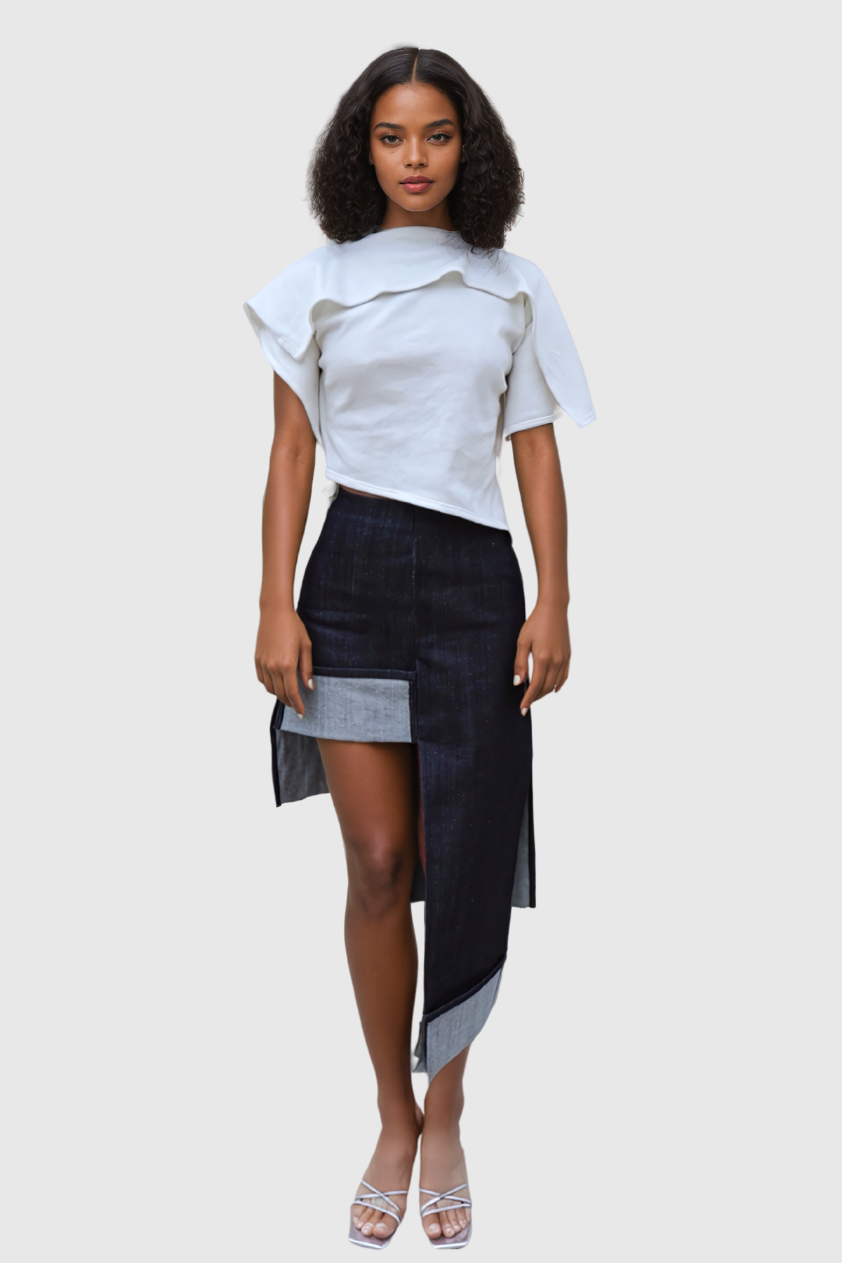 Adina Asimetrik Deforme Denim Etek