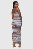 Adino Desenli Straplez Bodycon Maxi Elbise