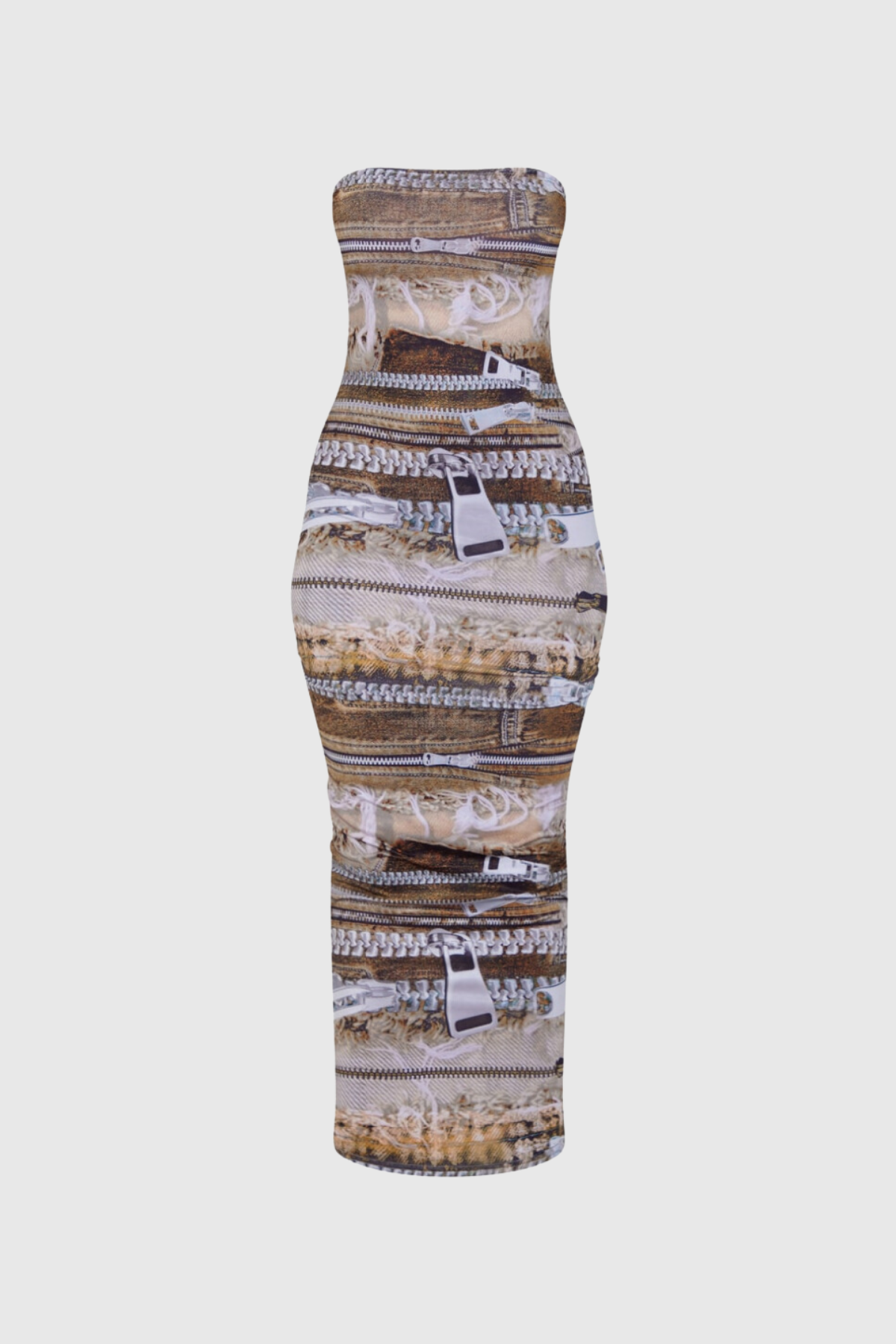 Adino Desenli Straplez Bodycon Maxi Elbise