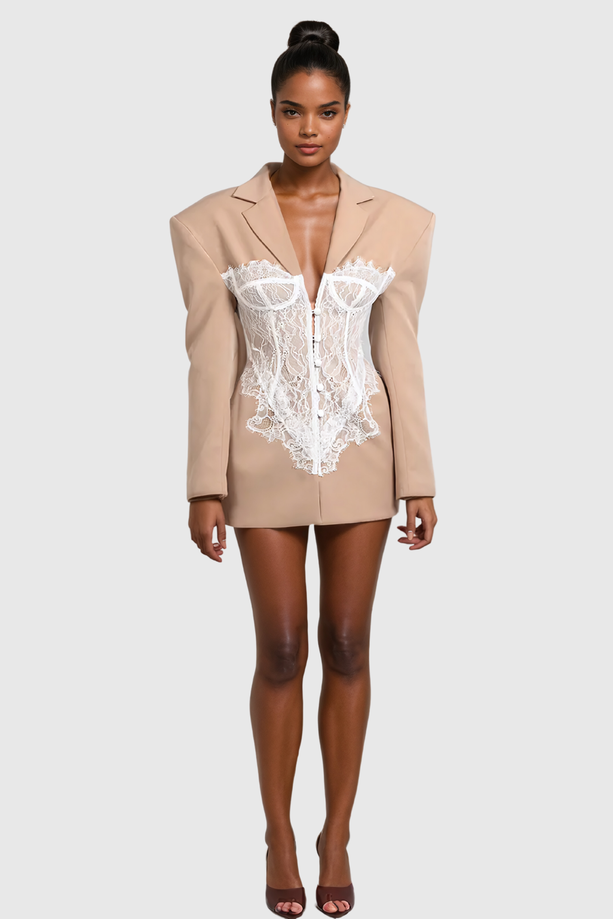 Adsila Deconstruct Haki Dantel Yaka Blazer