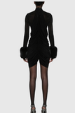 Aelwen Ruch Kürk Bodycon Mini Elbise