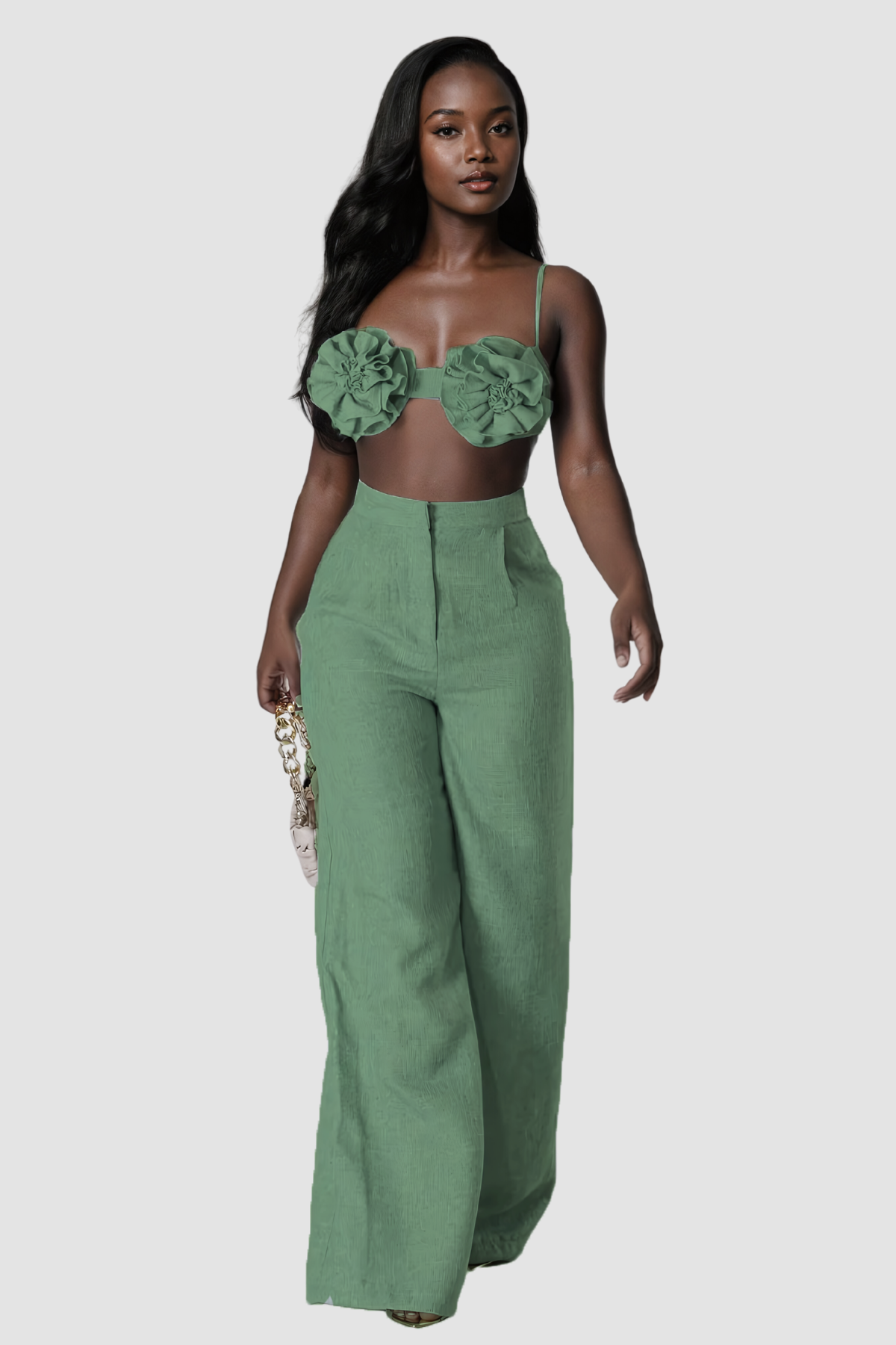 Aero Flower Spagetti Pantolon Yeşil Takım
