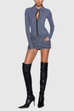 Aethwy Fırfırlı Bodycon Örgü Mini Elbise
